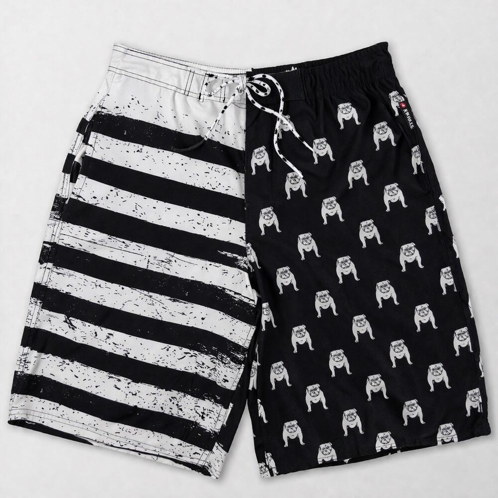 Airwalk Board Shorts Mens S Black White Bulldog Surf Swim Elastic Waist